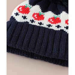 Babyhug Viscose Woollen Cap with Pom Pom & Tomato Print Pink - Diameter 17.5 cm