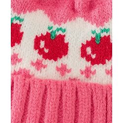 Babyhug Viscose Woollen Cap with Pom Pom & Tomato Print Pink - Diameter 17.5 cm