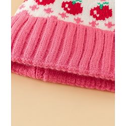 Babyhug Viscose Woollen Cap with Pom Pom & Tomato Print Pink - Diameter 17.5 cm