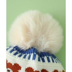 Babyhug Viscose Woollen Cap with Knot, Ear & Pom Pom and Bear Design Khaki - Diameter 20 cm