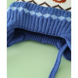 Babyhug Viscose Woollen Cap with Knot, Ear & Pom Pom and Bear Design Khaki - Diameter 20 cm