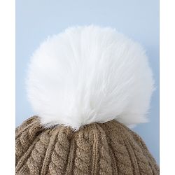 Babyhug Woollen Cap with Ear, Knot & Pom Pom with Bear Applique Olive Green - Diameter 18 cm