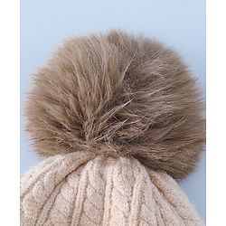 Babyhug Woollen Cap with Ear, Knot & Pom Pom with Bear Applique Olive Green - Diameter 18 cm