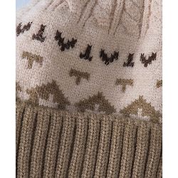 Babyhug Woollen Cap with Ear, Knot & Pom Pom with Bear Applique Olive Green - Diameter 18 cm
