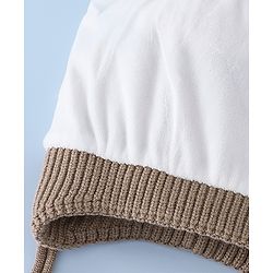Babyhug Woollen Cap with Ear, Knot & Pom Pom with Bear Applique Olive Green - Diameter 18 cm