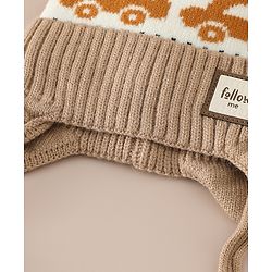 Babyhug Woollen Cap with Pom Pom & Knot with and Vehicle & Geometric Design Blue - Diameter 18.5 cm