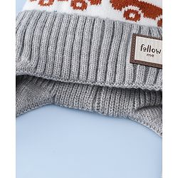 Babyhug Woollen Cap with Pom Pom & Knot with and Vehicle & Geometric Design Blue - Diameter 18.5 cm