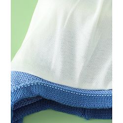Babyhug Viscose Woollen Cap with Knot, Ear & Pom Pom and Penguin Print & Applique Blue - Diameter 22 cm