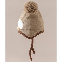 Babyhug Viscose Woollen Cap with Knot, Ear & Pom Pom and Penguin Print & Applique Blue - Diameter 22 cm