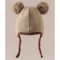 Babyhug Viscose Woollen Cap with Knot, Ear & Pom Pom and Penguin Print & Applique Blue - Diameter 22 cm