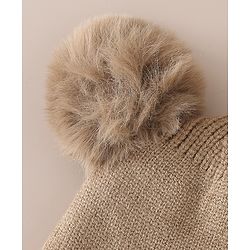 Babyhug Viscose Woollen Cap with Knot, Ear & Pom Pom and Penguin Print & Applique Blue - Diameter 22 cm