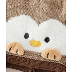 Babyhug Viscose Woollen Cap with Knot, Ear & Pom Pom and Penguin Print & Applique Blue - Diameter 22 cm