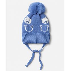 Babyhug Woollen Cap WIth Bear Design in Pink - Diameter 15 cm