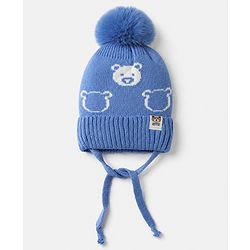 Babyhug Woollen Cap WIth Bear Design in Pink - Diameter 15 cm