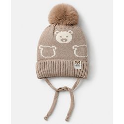 Babyhug Woollen Cap WIth Bear Design in Pink - Diameter 15 cm