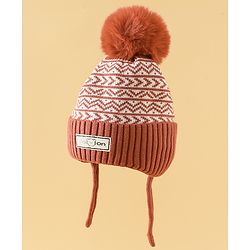 Babyhug Printed Woollen Cap Red - Diameter 16.5 cm