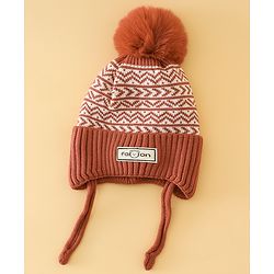 Babyhug Printed Woollen Cap Red - Diameter 16.5 cm
