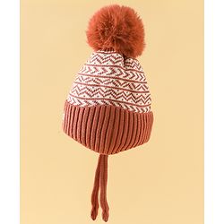 Babyhug Printed Woollen Cap Red - Diameter 16.5 cm
