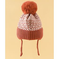 Babyhug Printed Woollen Cap Red - Diameter 16.5 cm