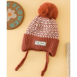 Babyhug Printed Woollen Cap Red - Diameter 16.5 cm