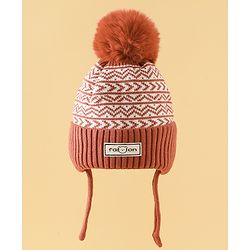 Babyhug Printed Woollen Cap Red - Diameter 16.5 cm