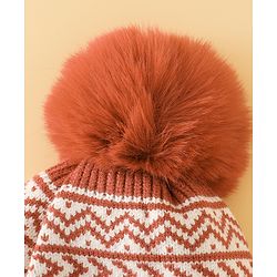 Babyhug Printed Woollen Cap Red - Diameter 16.5 cm