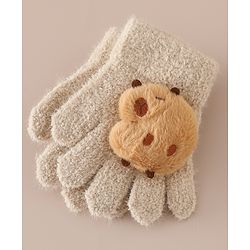 Babyhug Gloves with Bear Applique - Beige