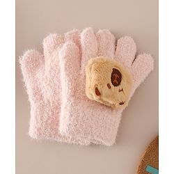 Babyhug Gloves with Bear Applique - Pink
