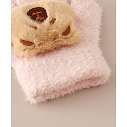 Babyhug Gloves with Bear Applique - Pink