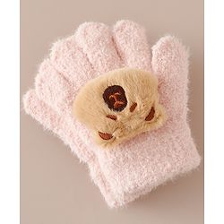 Babyhug Gloves with Bear Applique - Pink