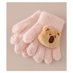 Babyhug Gloves with Bear Applique - Pink