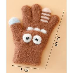 Babyhug Gloves with Applique - Brown