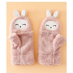 Babyhug Gloves with Rabbit Applique - Pink
