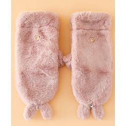 Babyhug Gloves with Rabbit Applique - Pink