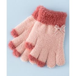 Babyhug Gloves With Bow Applique - PInk