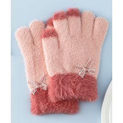 Babyhug Gloves With Bow Applique - PInk