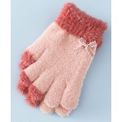Babyhug Gloves With Bow Applique - PInk