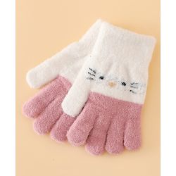 Babyhug Gloves With Cat Design - Pink