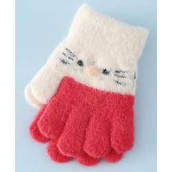 Babyhug Gloves With Cat Design - Pink