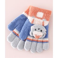 Babyhug Gloves With Bear Applique - Blue