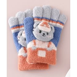 Babyhug Gloves With Bear Applique - Blue