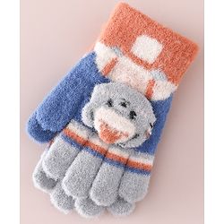 Babyhug Gloves With Bear Applique - Blue