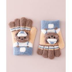 Babyhug Gloves With Bear Applique - Blue