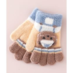 Babyhug Gloves With Bear Applique - Blue