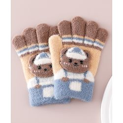 Babyhug Gloves With Bear Applique - Blue