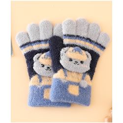 Babyhug Gloves With Bear Applique - Blue