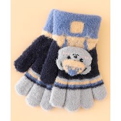 Babyhug Gloves With Bear Applique - Blue