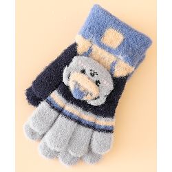 Babyhug Gloves With Bear Applique - Blue