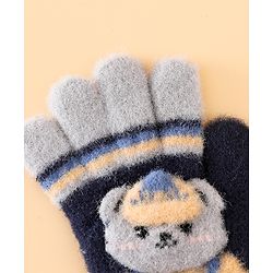 Babyhug Gloves With Bear Applique - Blue