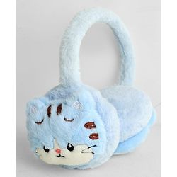 Babyhug Ear Muffs with Kitten Applique - Blue